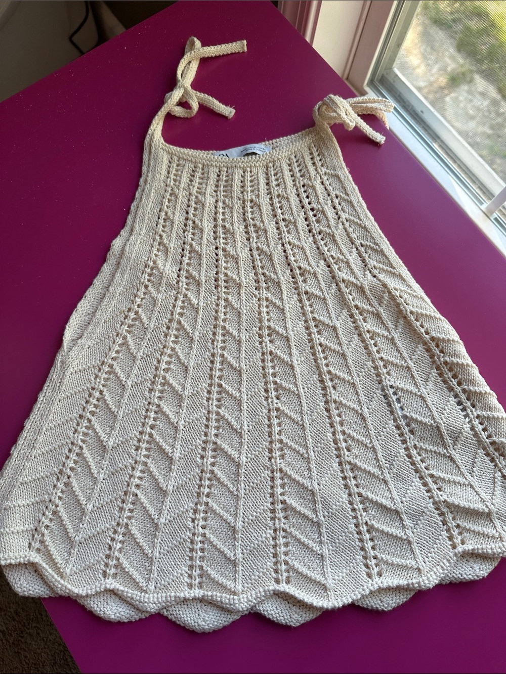 Zara Cream Knit Tie-Shoulder Tank
